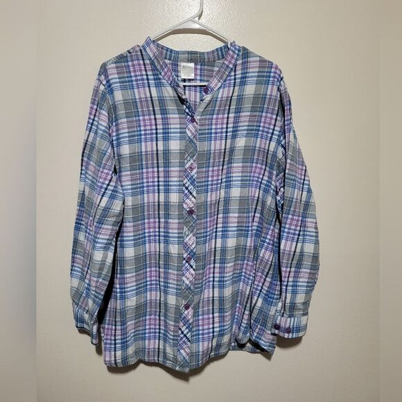 Blair Blue and Purple Plaid Womans Button Up Shirt - Picture 1 of 5